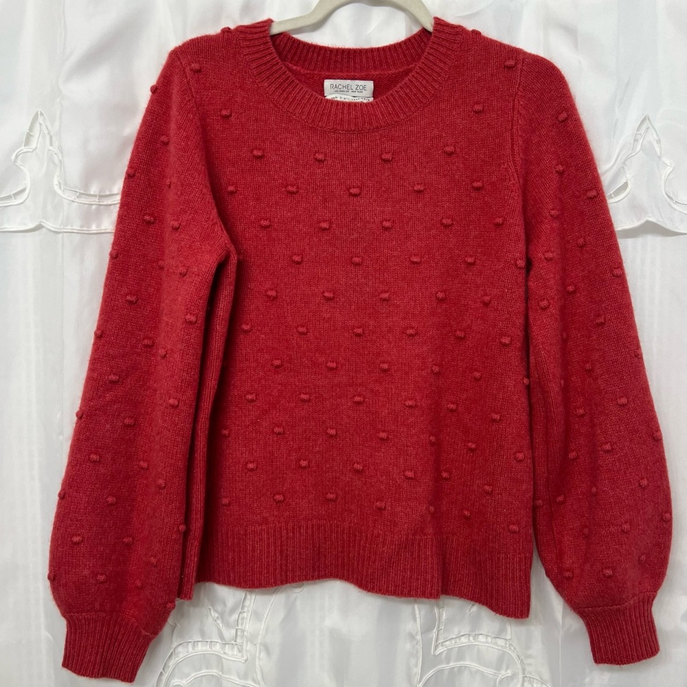 Rachel Zoe 2-Ply 100% Cashmere Red Bobble Knit Sweater Size Large